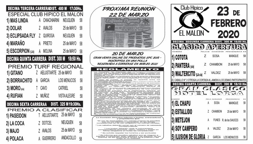 Imágenes, Videos y Resultados del Club Hípico El Malón de 25 de Mayo, domingo 23 de febrero