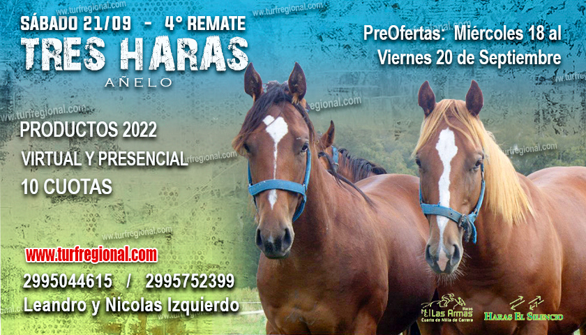 El Sábado 21 de Septiembre 4° Remate TRES HARAS en Añelo, aquí el Catalogo, Videos y las Bases